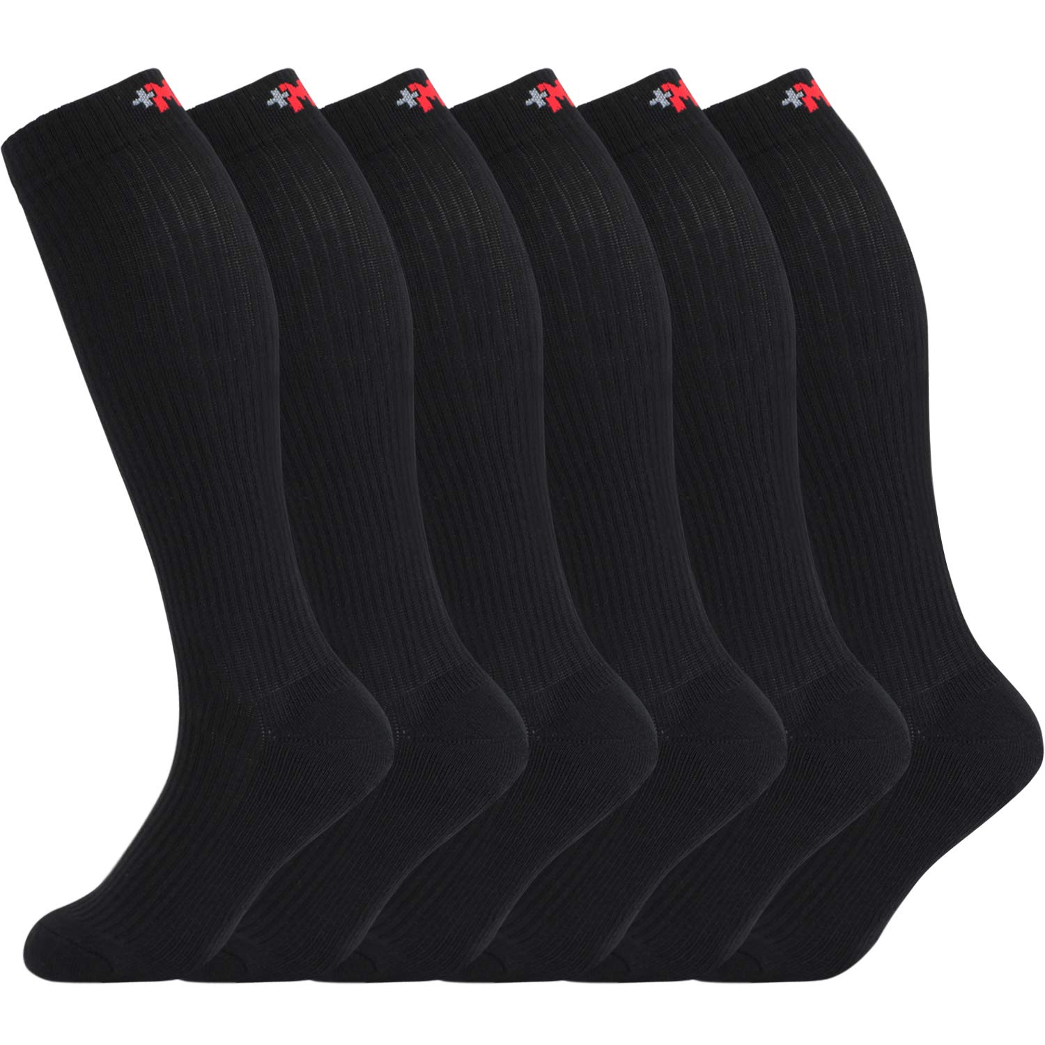 Photo 1 of +MD Cotton Compression Socks for Women & Men Circulation 6 Pairs 15-20mmHg Knee High Support Socks Moisture Wicking for Athletic Running Cycling 6Black 10-13