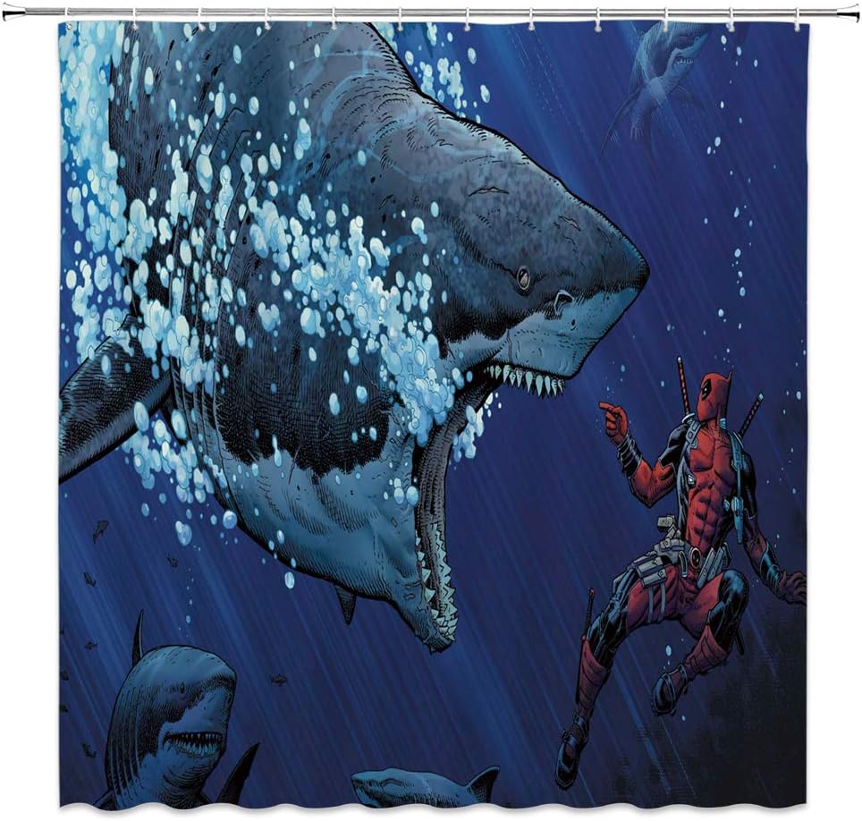 Spider Warrior Shower Curtain Ninja Bathroom Shower Curtain Terror Shark Devil Shower Curtain Decoration Cartoon Comic Shower Curtain Set Animation Creative Theme Shower Accessories Gray Background