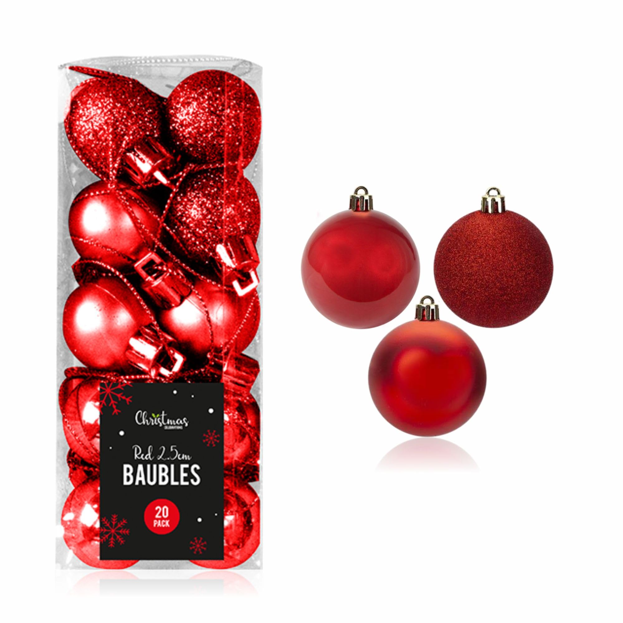 Shatterproof Baubles Balls Ornaments - Red Christmas Tree Decorations for Xmas Holiday Wedding Party - 2.5cm (20pcs)