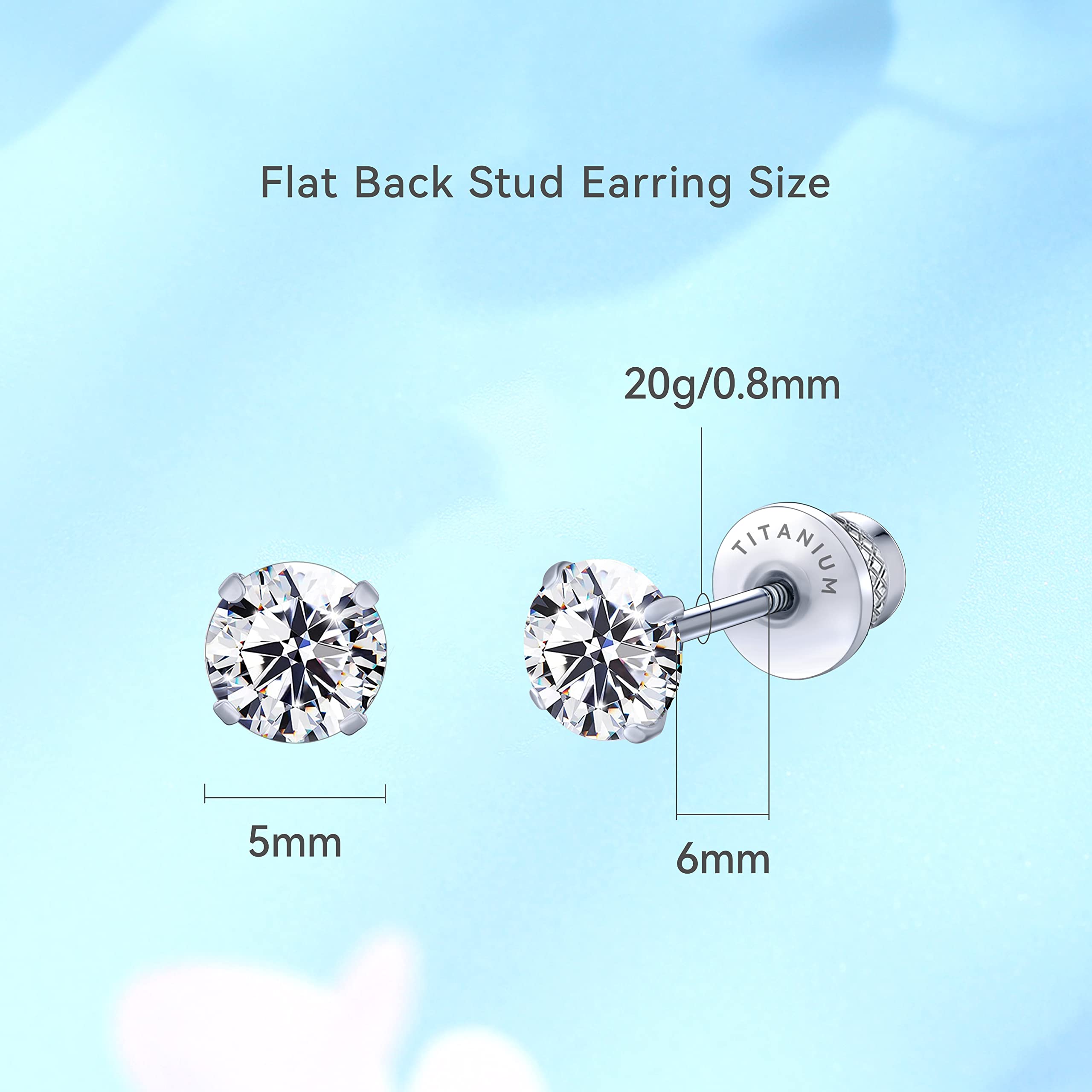 Limerencia Hypoallergenic G23 Implant Grade Titanium Screw Back Earrings Tragus 20G Helix F136 Piercing Post for Sensitive Ears Simulated Diamond Cartilage