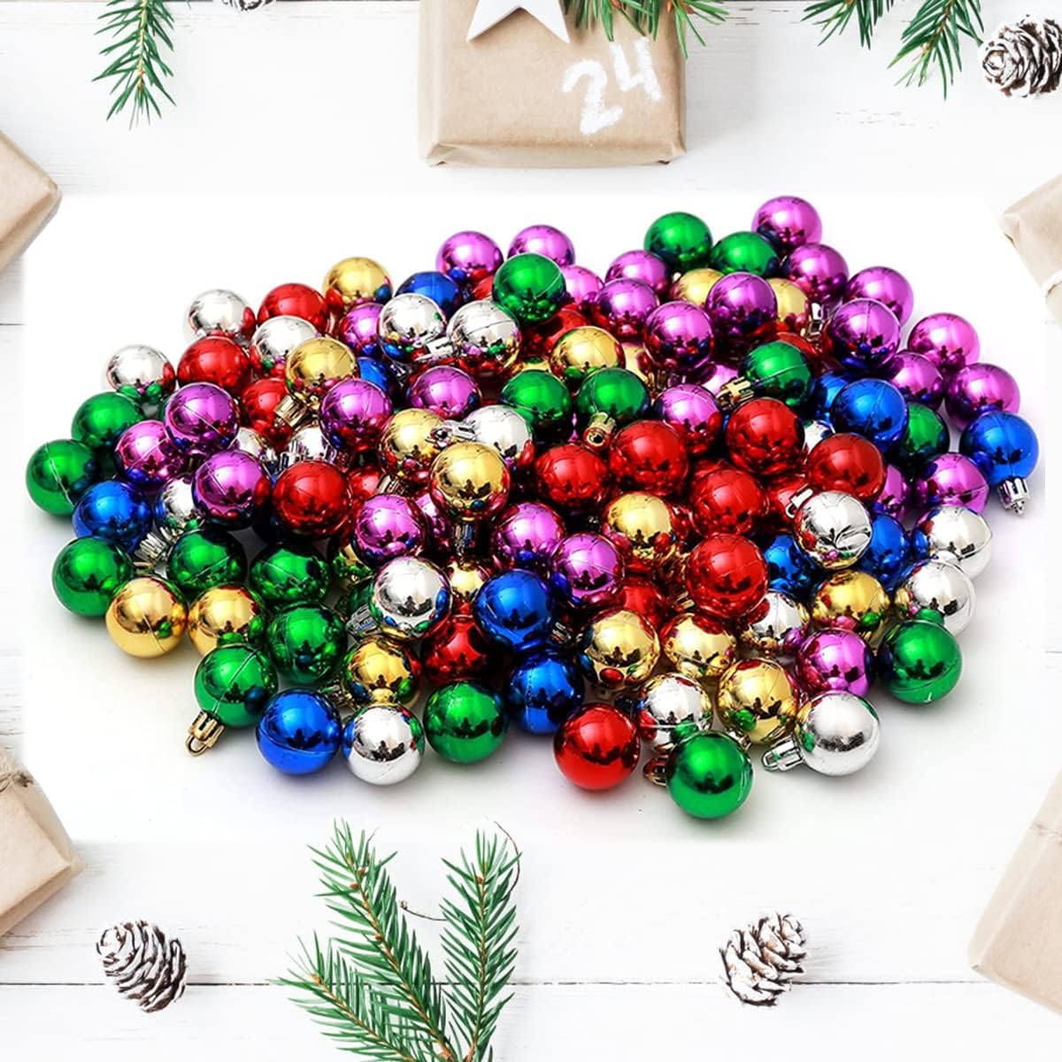 Ornaments - TKYGU 144 PCS/1.18 inch Christmas Tree Ornaments, Christmas Ball Decoration Set Color Mixing（Red Green Gold Blue Purple Silver） Christmas Ball Shatterproof Hanging Tree Ornament Set