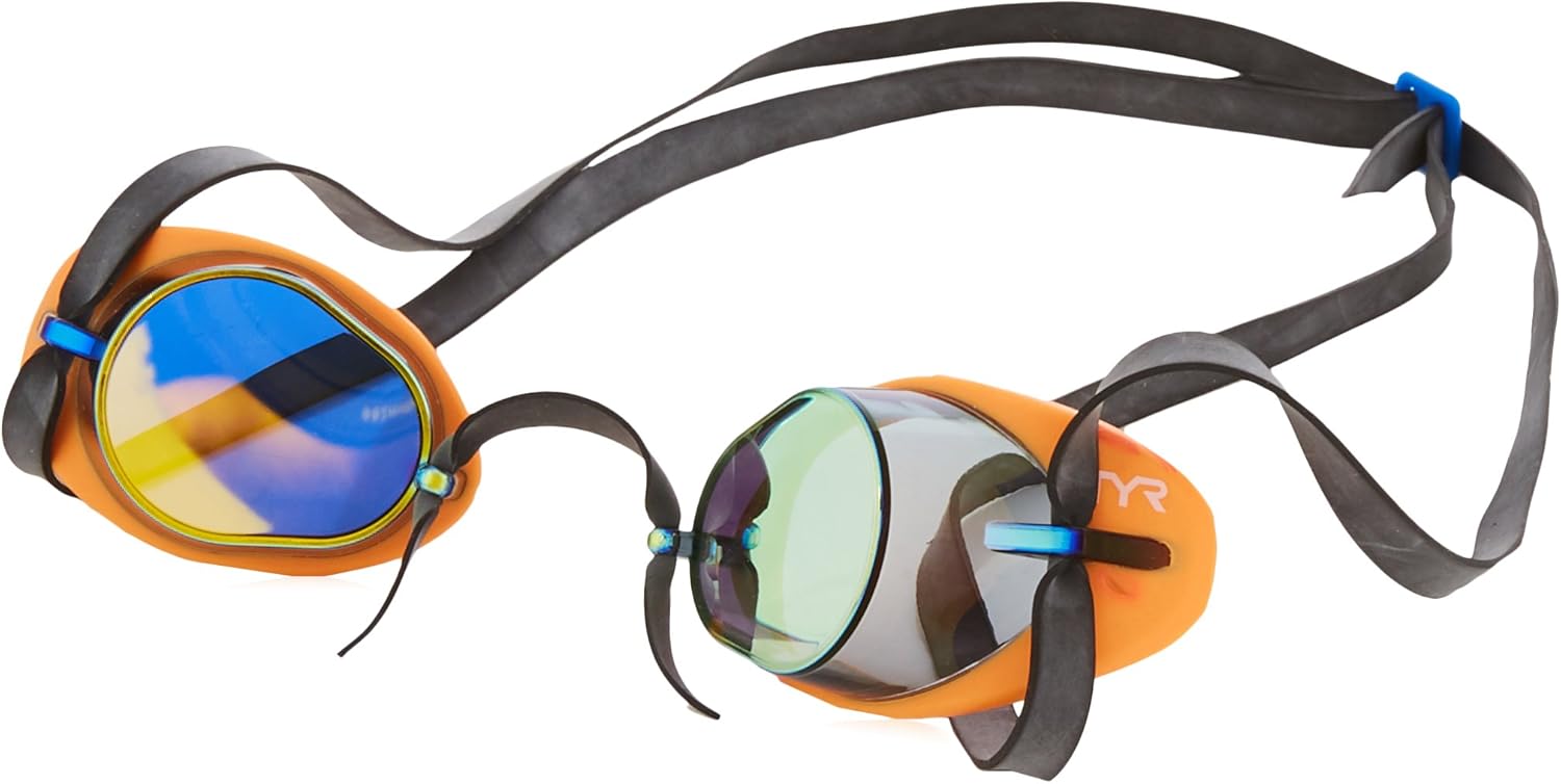TYR Unisex Adult Mirrored Swedish Style Goggle - Rainbow/Fl. Orange/Black, Medium