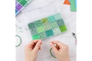 Seed Bead Assortment Kit 15Grid Box Mixed Beads and Tubes for Jewelry Making DIY Bracelets Necklaces Crafts(Green)
