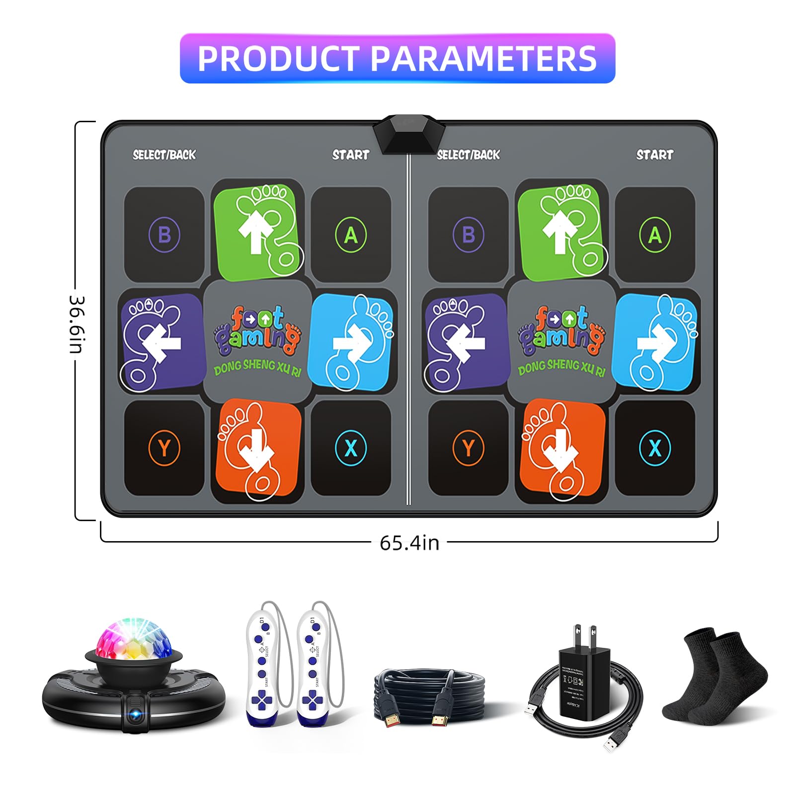 FWFX Dance Mat for TV Games - Wireless Musical Electronic Dance Pad for Kids & Adults, 2-Player Indoor Active Exercise Game for Family Parties, Birthday for Boys and Girls