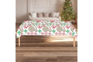 Christmas Tablecloth with Peppermint Swirls, Red and Green Festive Tablecloth for Holiday Dinners and Party Decorations