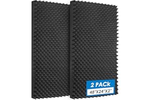 HUIDNAI 2 Pack Acoustic Panels,48X24X2 Inches Egg Crate Foam soundproof wall panels,sound proof foam panels for walls, noise dampening panels,Sound Panels, Studio Foam for Wall and Ceiling