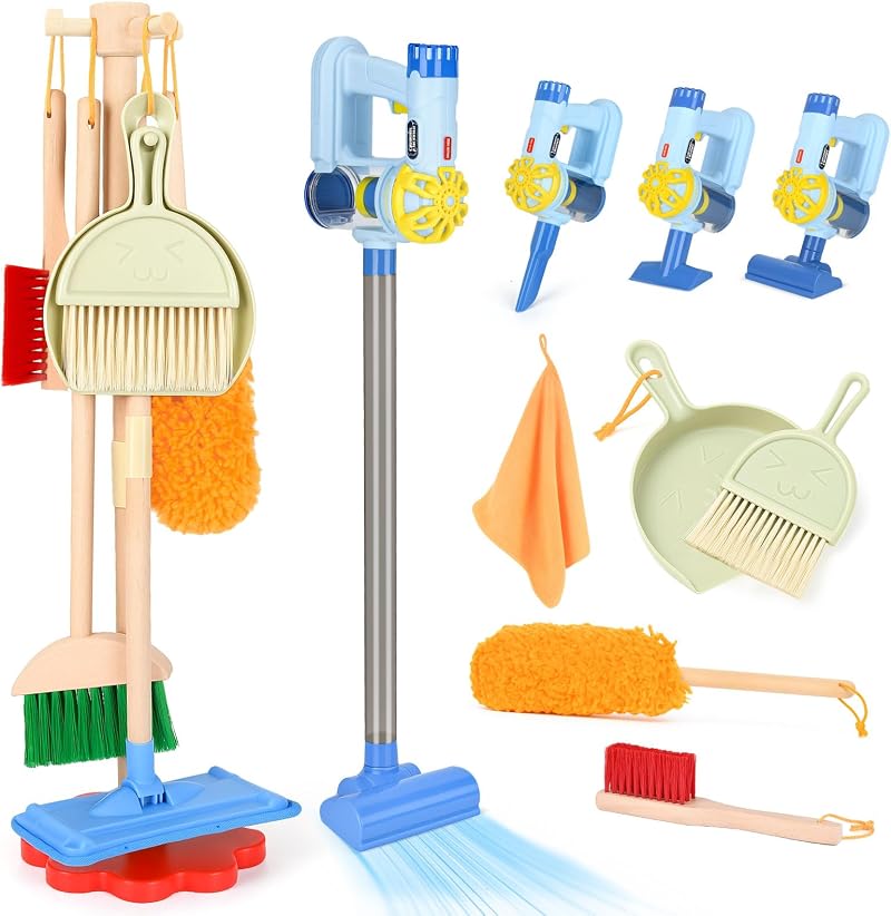 Dreamon 11-Piece Kids Cleaning Set Real Working Vacuum Broom Mop Duster Toy