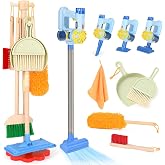 Wooden Toddler Cleaning Set - 11Pcs Kids Cleaning Toy Set with Kids Vacuum | 3-in-1 Toddler Vacuum Toy that Works, Montessori Cleaning Toys with Broom and Mop Set for Toddlers Girls Boys Age 3-7