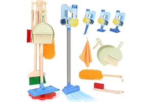 Dreamon Wooden Toddler Cleaning Set - 11Pcs Kids Cleaning Toy Set with 3-in-1 Kids Vacuum That Really Works, Montessori Cleaning Toys with Broom and Mop Set for Toddlers Girls Boys Age 3-6