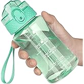 OLDLEY 12oz Kids Water Bottle for school Girls Boys, Motivational Water Bottles With Silicone Straw, Leak-Proof Tritan BPA-Free, Reusable water bottles for kids, Glow Green
