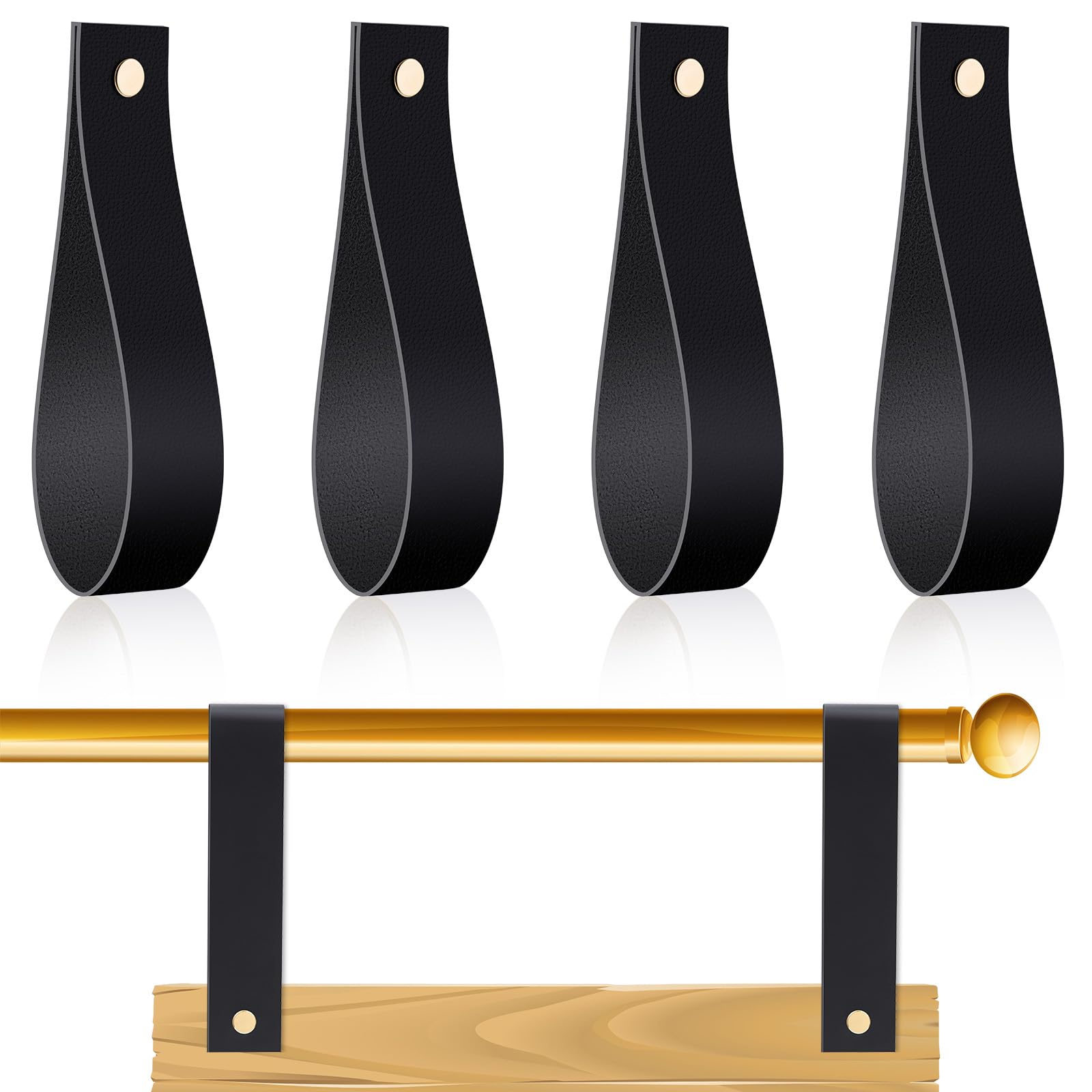 Photo 1 of Vercraft 4 Pcs Faux Leather Sign Straps for Hanging Sign Faux Leather Curtain Rod Holder Straps Hanger for Engagement Wedding Welcome Event Display Seating Chart Ceremony Frame(Black)