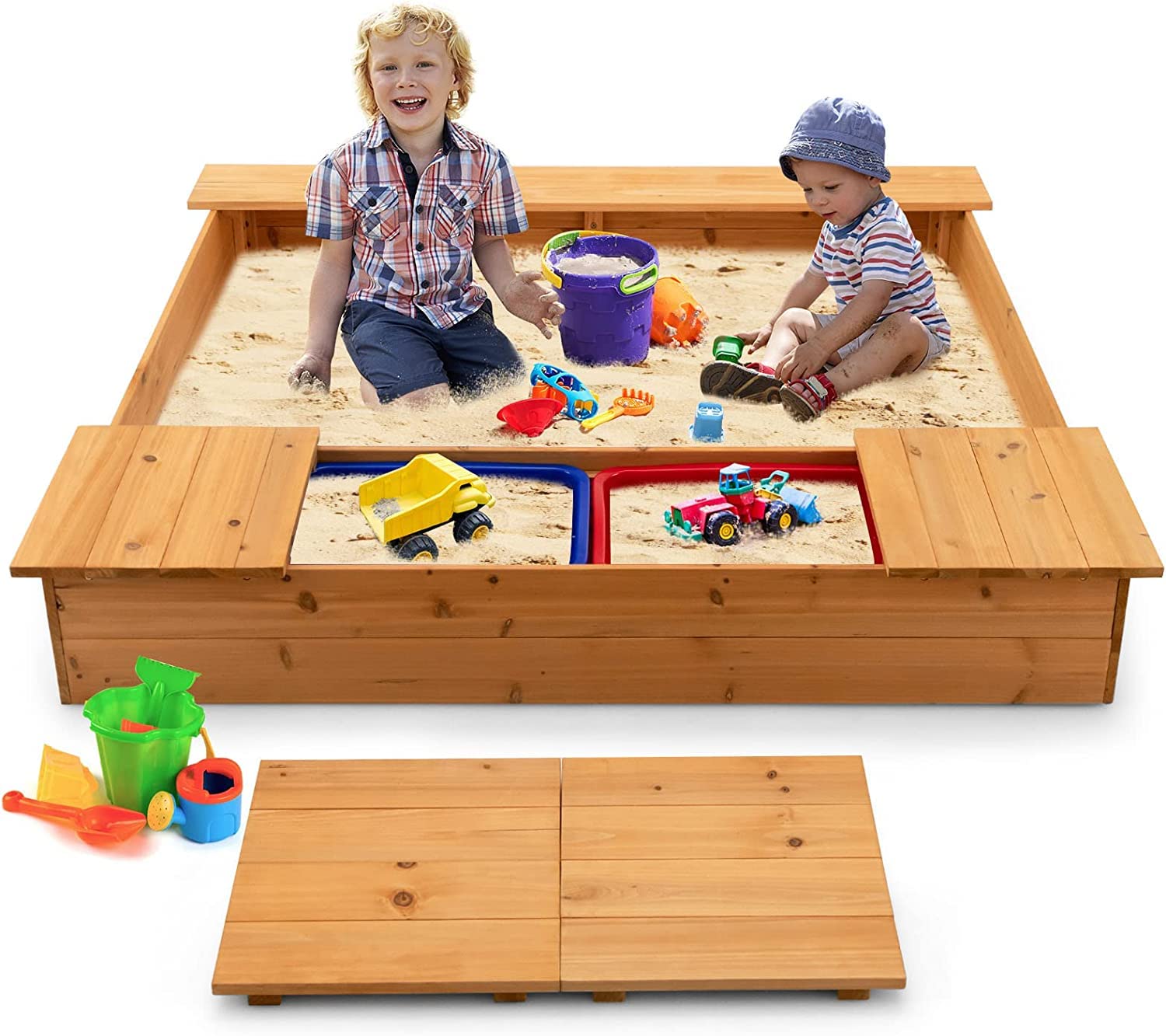 HONEY JOY Kids Sandbox, 49”x47” Cedar Wooden