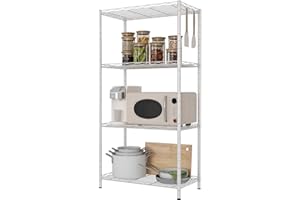 HOMEFORT 4-Shelving Unit, Adjustable Wire Shelving, Metal Wire Shelf with Shelf Liners and Hooks for Kitchen, Closet,Bathroom, Laundry, White,21" W x 11" D x 41" H