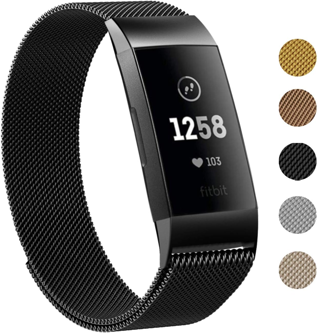 Keasy Replacement Bands Compatible for Fitbit Charge 3, Stainless Steel Metal Wristbands with Metal Lock for Women Men  (Black, Small)