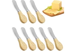 lyfLux 8-Piece Cheese Spreader Knives Set - Stainless Steel Butter Knives with Wooden Handle (4.7 Inch), Perfect for Cheese, 