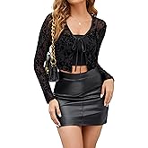 GAMISS Mesh Top for Women Long Sleeve Tie Front Mesh Shirt Sheer Crop See Through Top Tee Shirt Blouses Shrug