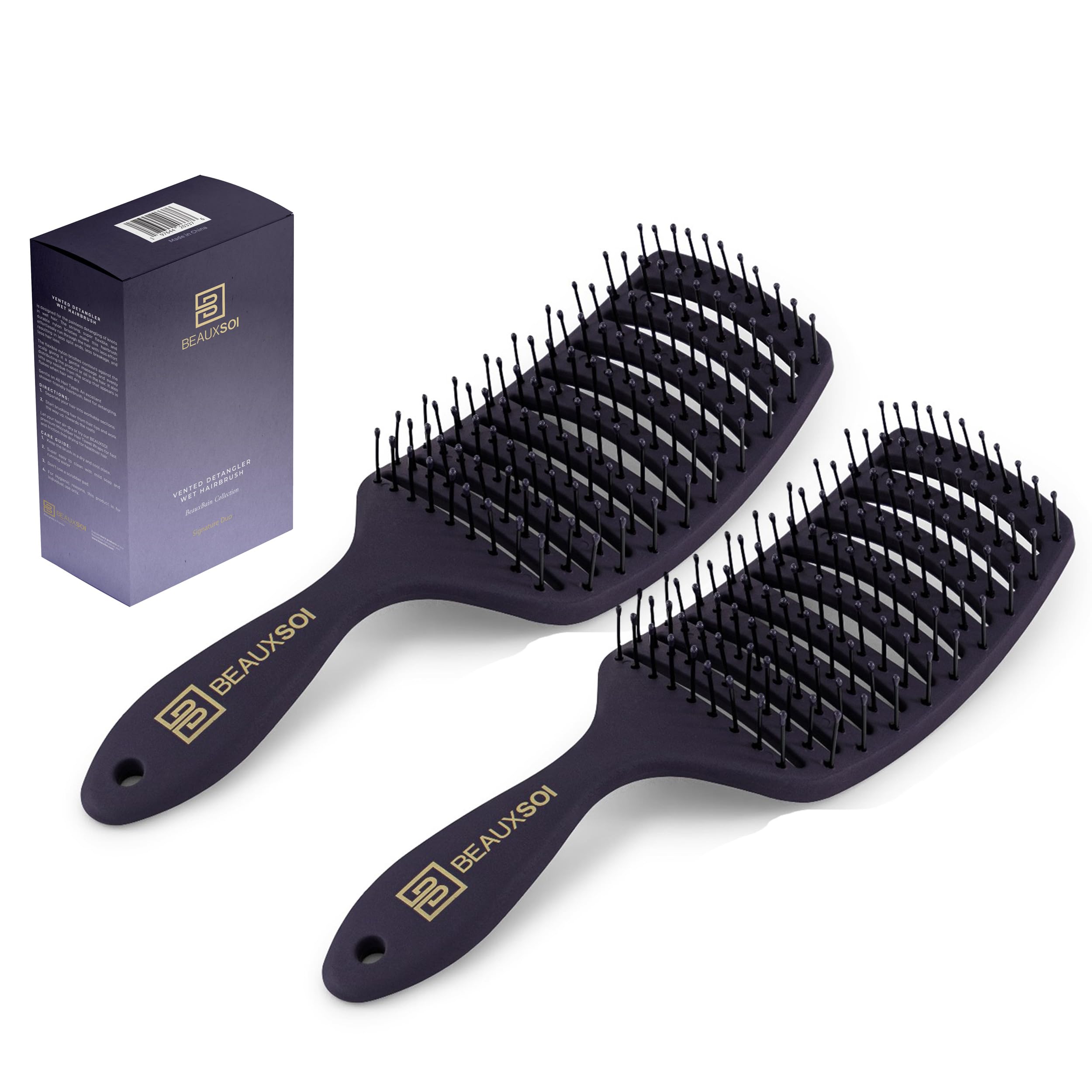 Photo 1 of BEAUXSOI Vented Brush for Blow Drying, Shower & Thick, Coily or Straight Hair | Detangling Brush with Curved Vents & Wide Frame (Empowered Purple)
