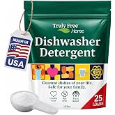 Truly Free Dishwasher Detergent Powder - 25 Loads - 12.5oz - Pack of 1 | Plant Derived Dish Detergent, Dishwasher Soap, Plastic-Free, Heavy-Duty Hard Water Stain &amp; Grease Remover, Fragrance-Free