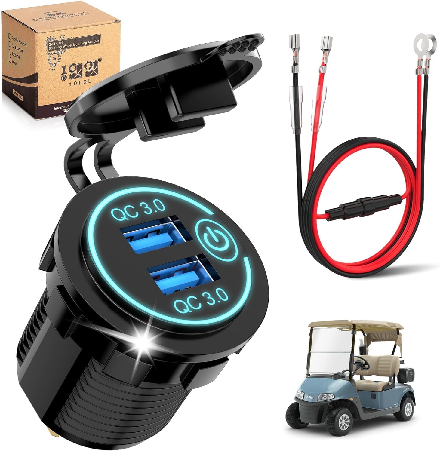 10L0L USB Charger Port,Universal Quick Charge 3.0 Dual USB Charger Socket for Car Truck Golf Cart UTV ATV Boat, Waterproof USB Charging Port, 12V Input