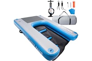 RYPETMIA Dog Water Ramp, 60" x 40" Inflatable Dog Float Floating Ramp Ladder for Pools Boats Docks | Dog On Water Ladder Steps | for Swimming Pets Up to 220 Pounds (Blue)