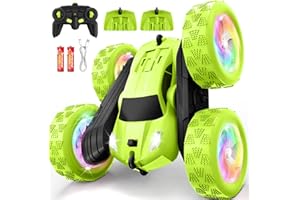 FDCTR Remote Control Car, Stunt RC Cars, 2.4GHz Double Sided 360° Flips RC Crawler, Outdoor Toys for Kids Ages 4-8, Upgraded USB-C Modular Battery, 5 6 7 8 9 10 +Year Old Boys Birthday Gifts Green