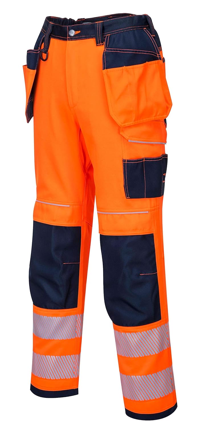 Portwest T501 Mens PW3 Hi Vis Work Trousers - Holster Pocket Workwear Safety Construction Trousers Orange/Navy, 28 - Image 5