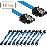 Sata Cable SATA III 6.0 Gbps 7pin Female to Female Data Cable with Locking Latch for Hdd 18-inch SATA Cables (Blue 12 pack Sata Cables)