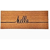 Kempf Cursive Hello Coco Coir Doormat, 18" x 47", Heavy-Duty Indoor Outdoor Entrance Mat with Non-Slip Backing