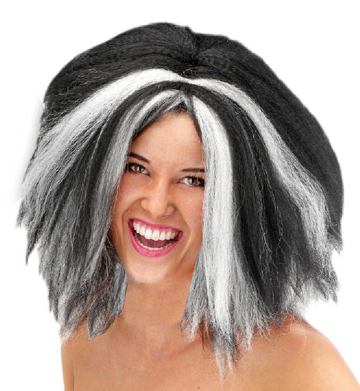 Folat - Black and White Creped Wig - One Size