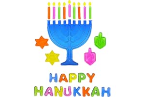 The Dreidel Company Hanukkah Window Gel Clings Menorah and Dreidel Decoration, Includes 1 Menorah 9 Candles 4 Dreidels & Happy Hanukkah Letters-28 Chanukah Theme Clings.