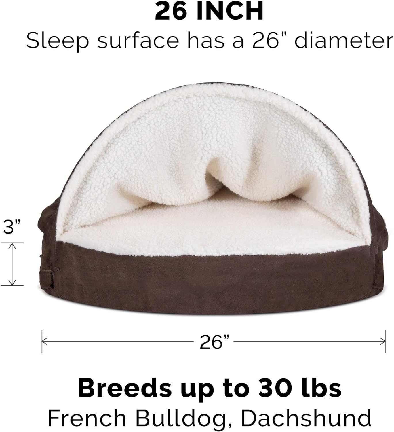Furhaven Pet Dog Bed - Orthopedic Round Cuddle Nest Faux Sheepskin Snuggery Blanket Burrow Pet Bed with Removable Cover for Dogs and Cats, Espresso, 26-Inch : Pet Supplies
