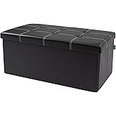 xuperbonus 30 Inches Folding Storage Ottoman, Faux Leather Black Footrest Ottoman, Storage Bench Suit for Bedroom,Living Room