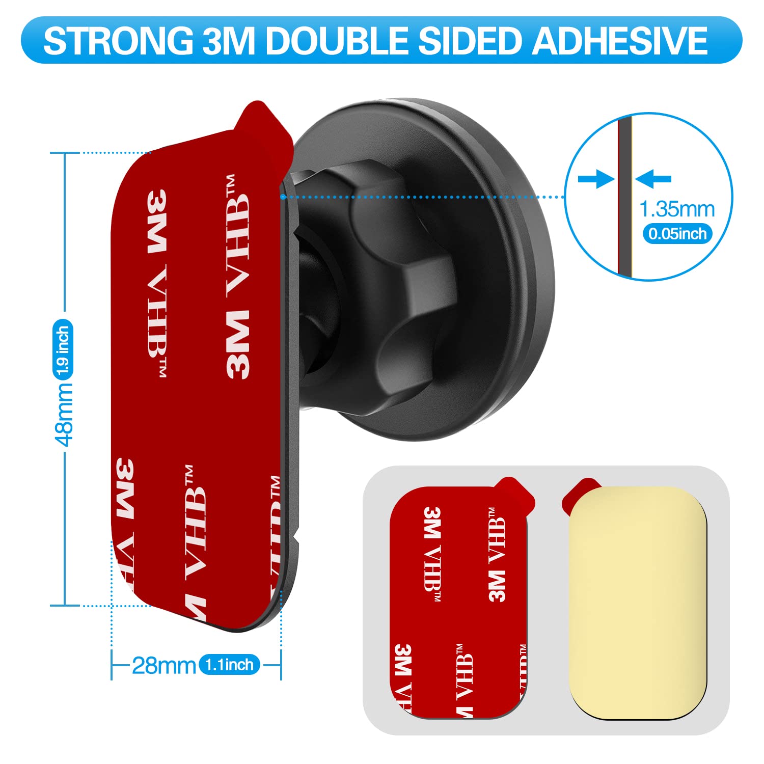 pop-tech 3M VHB Adhesive Pads Strip, 8Pcs Double-Sided Mounting Tape for Dashboard Magnetic Car Mount,Heat Resistant Heavy Duty Adhesive Sticky Pads Replacement for Car Phone Holder Mount & Dash Cam