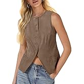 Tankaneo Womens Sleeveless Vest Trendy Suede Button Down Business Casual Suit Vest Tops Blazer Waistcoat