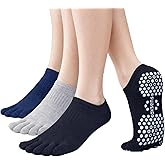 Soxsense Pilates Grip Toe Socks for Women & Men, Cushioned Low-Cut Five Finger Socks Non Slip for Yoga, Barre, Gym
