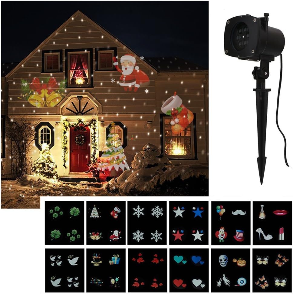 Mabor Landscape Projector Lamp, 12 Replaceable Slides with Colorful Festival Theme Patterns Fairy Light for Christmas Halloween Birthday Wedding Party Decoration