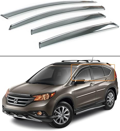 Amazon 12 16 Honda Crv Cr V クリップオンタイプ スモークティントウィンドウバイザー クロームトリム付き 外装 エアロパーツ 車 バイク