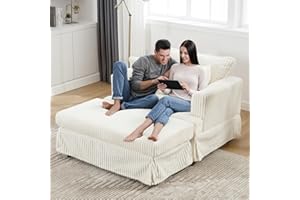 SMILESUN Luxe Chaise Lounge Chair Indoor With Ottoman, Comfy Faux Fur Plush Oversized Chaise Lounge With 2 Pillows, 48" Modern Soft Single Sofa Reading Chair For Bedroom, Living Room, Study Room, Office Beige