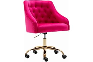 ZOBIDO Comfy Home Office Task Chair with Wheels, Cute Modern Upholstered Velvet Seashell Back Adjustable Swivel Vanity Desk Chair, for Women, for Kids, for Girls, Living Room(Rose Red)