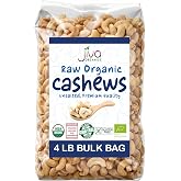 Organic Raw Cashews 4 LB LARGE Bag, Gluten-Free, Non-GMO, Vegan, Whole Raw Nuts, Unsalted, Unroasted, Crunchy &amp; Healthy Snack, For Baking &amp; Cooking by Jiva Organics