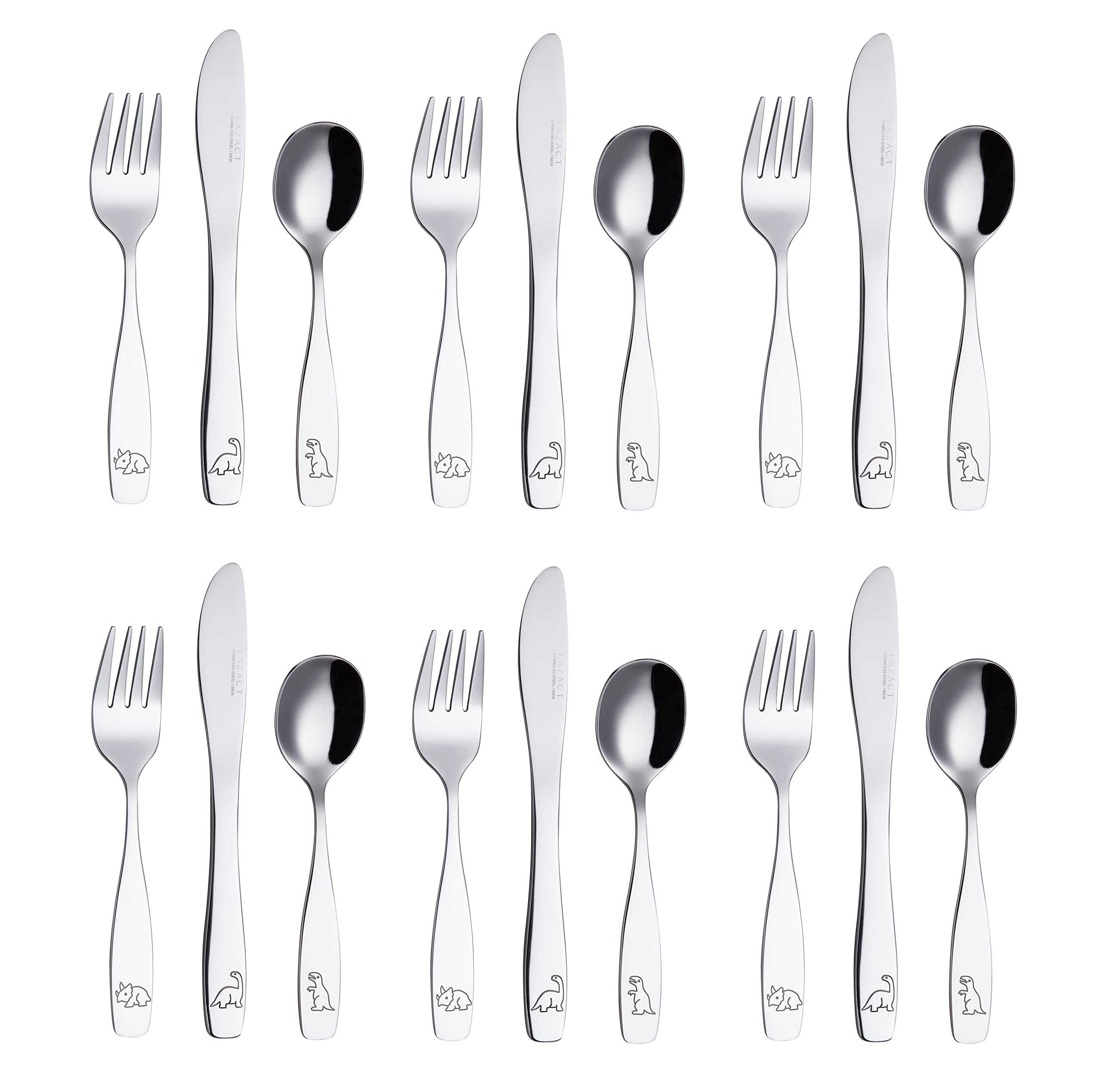 Exzact Children's Cutlery Stainless Steel 18pcs Set (Dinosaurs x 18)