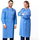 Baluster Medical Disposable Isolation Gowns 100-Pack, Level 2, Blue | Dental Surgical PPE Gown, Full Back Coverage, Unisex Fit, Double Tie Closure, Knit Cuffs, SMS Material for Hospital &amp; Lab Use