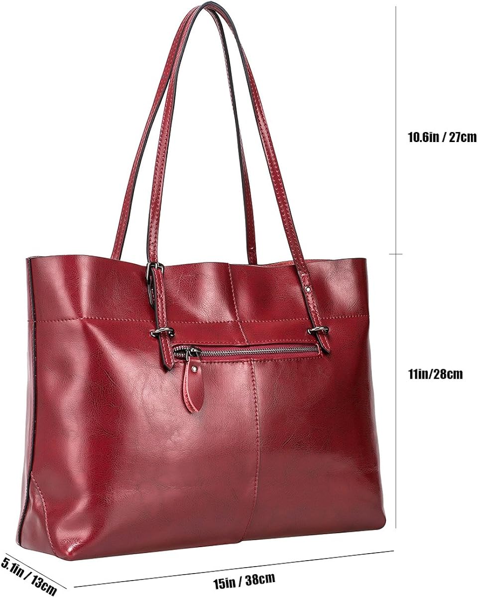 S-ZONE Women's Vintage Genuine Leather Tote Shoulder Bag Handbag, Wine - Image 4
