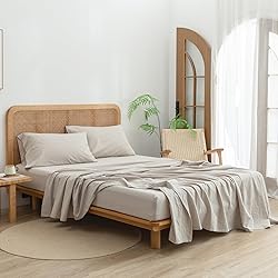 BESTOUCH Sheet Set 100% Washed Cotton Linen Feel