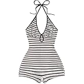 Verdusa Women's Date Night Rompers Textured Cut Out Sleeveless Halter One Piece Bodycon Jumpsuit Rave Outfits