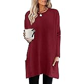 XIEERDUO Womens Tunic Tops Long Sleeve Crew Neck High Low Hem Loose Fit Shirts Blouses with Pockets