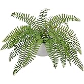 Hollyone Artificial Fern Potted Plant for Outdoors Indoors Lifelike Faux Boston Fern Artificial Plants in White Pot for Garden Patio Home Farmhouse Windowsill Office Decoration