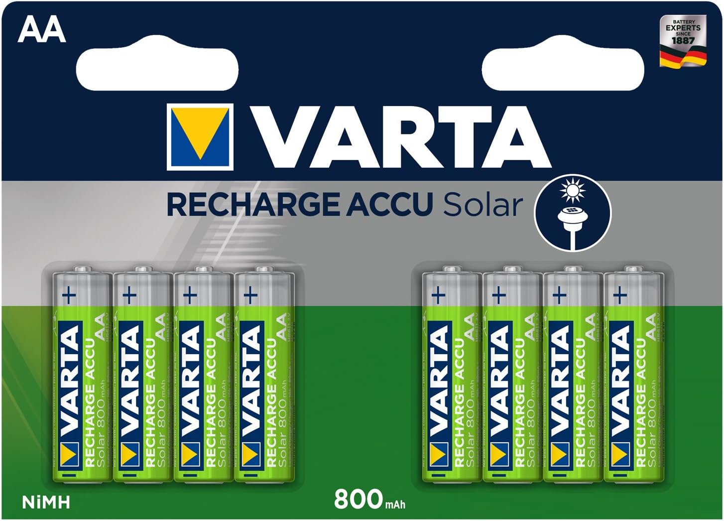 VARTA Batteries AA, rechargeable, pack of 8, Recharge Accu Solar, Akku, 800 mAh Ni-MH, ready to use, designed for solar garden lights - Image 3