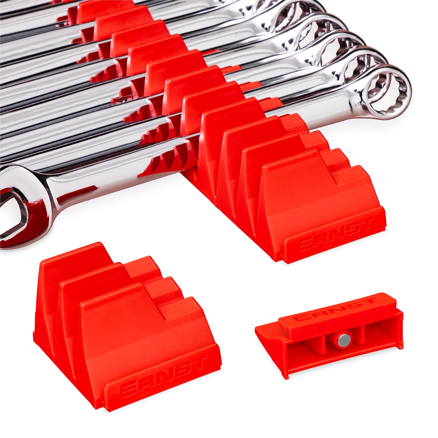 Ernst Manufacturing Wrench Pro - Modular Wrench Organizer for 20 Tools with Magnetic Base (Red) - Made in The USA