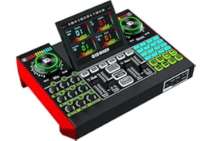 tenlamp Live Sound Card for Live Streaming Singing with 48V Phantom Power, 6 Individual Volume Fader/Konb Control for PC/Phone Podcast/Recording/Vocal/Game, Built in 4000mAh Battery